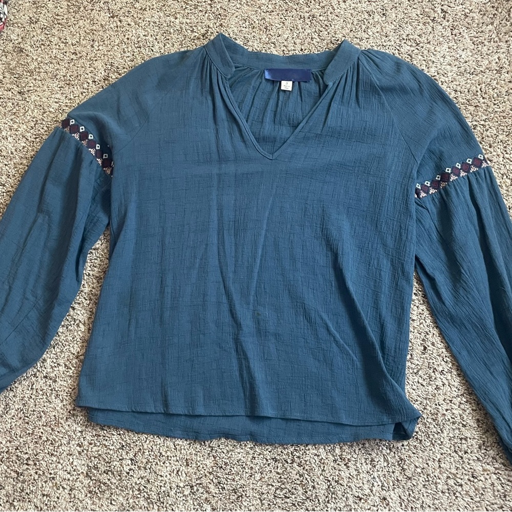 Francesca’s V-Neck Long-sleeve Embroidered Blouse